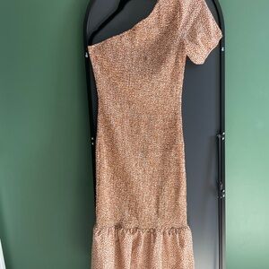 One-Shoulder Brown Midi Dress